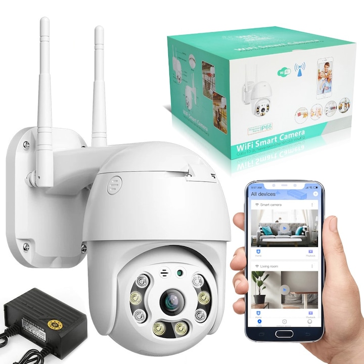 Kültéri térfigyelő kamera, 360°-os forgatás, WiFi, Zoom 4X, Full HD
