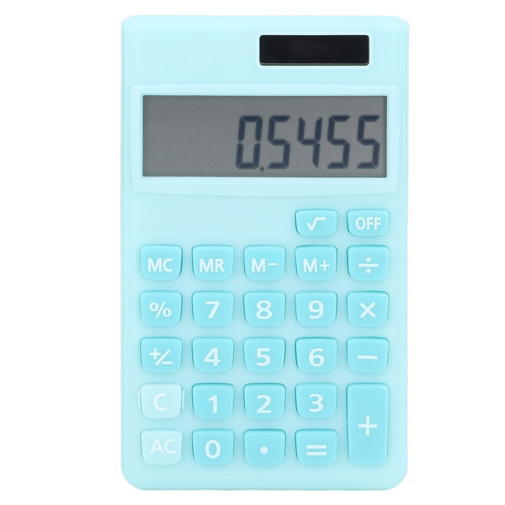 Bizaical преносим калкулатор, 8 цифри, голям LCD дисплей, компактен дизайн, 12x7x1cm, син