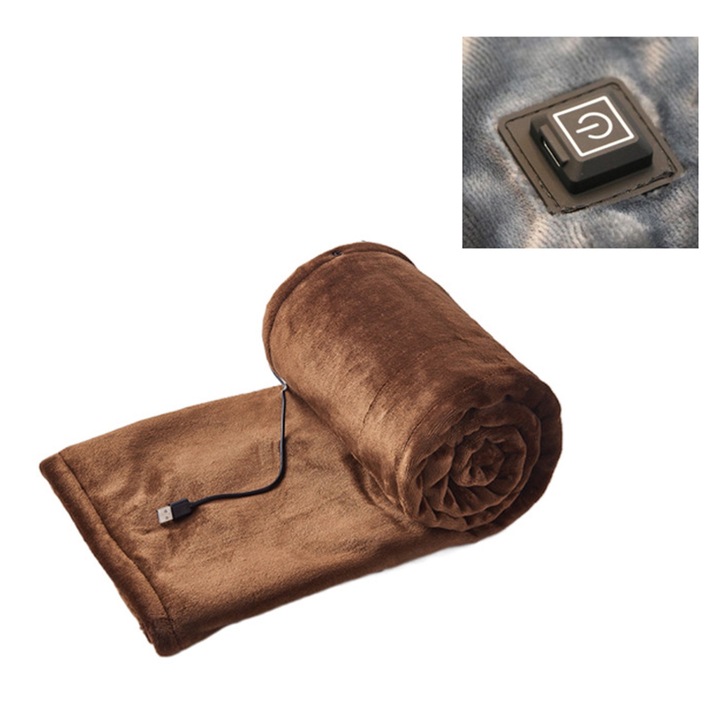 Bizaical USB нагреваемо електрическо одеяло, дебела фланела, 160x80 см, кафяво
