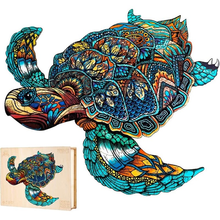 Дървен пъзел, Морска костенурка, многоцветен, 28.5x28.5cm, за деца и възрастни