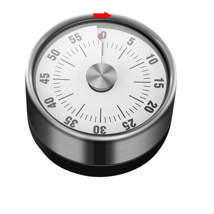 Timer de bucatarie din inox, Kolohoso, mecanic, cu magnet, alb/argintiu