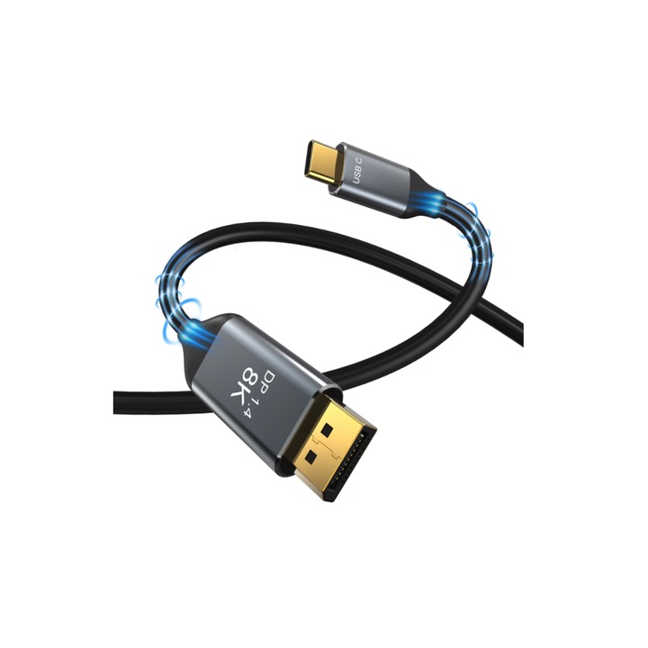 Cablu video USB-C la DisplayPort Bedex®, 8K 60Hz, 5K 120Hz, 4K 144Hz, 1.8m, negru