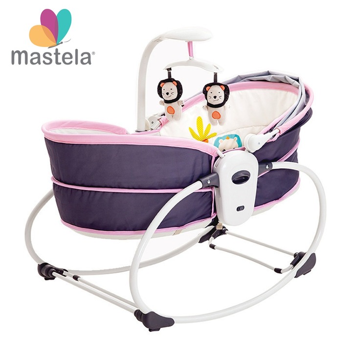 Бебешка люлка, MASTELA, трансформираща се в количка и детска седалка, с песни, вибрации, Лилава