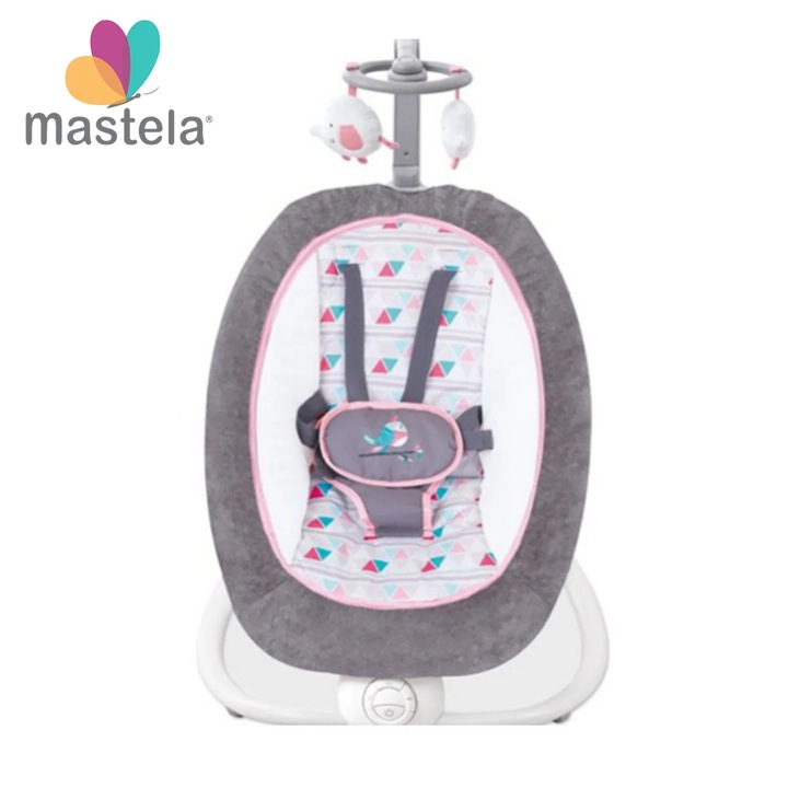 Balansoar cu vibratii si sunete pentru bebelusi Mastela, Gri/Roz