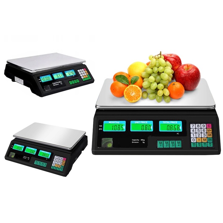 Cantar electronic de magazin pana la 40 kg, LCD, cantar tara, oprire automata, schimbarea unitatilor de greutate, indicator baterie scazuta, tastatura numerica, platforma, afisaj digital, cantar HDWR wagPRO-S40B