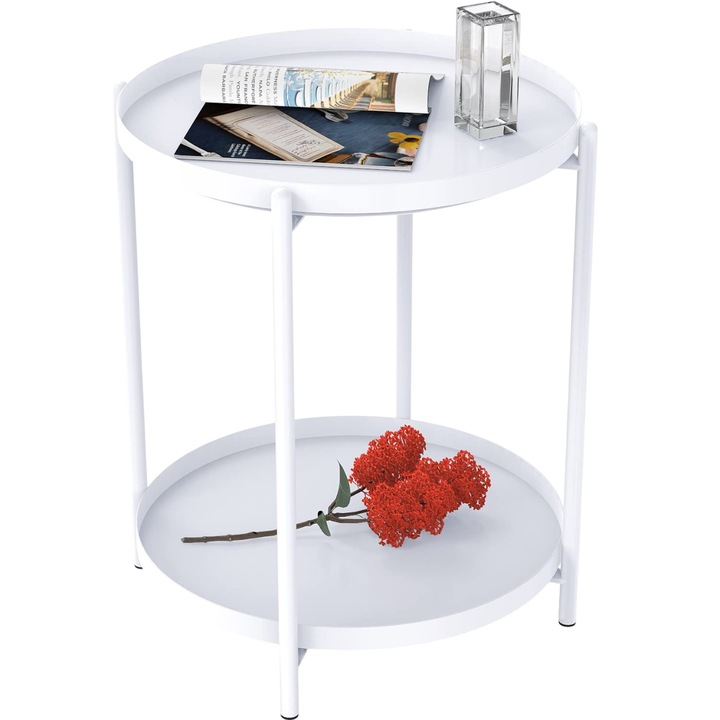 Холна маса awwaline, Кръгла, Метална, Бяла, 2 нива, 42 х 52 см