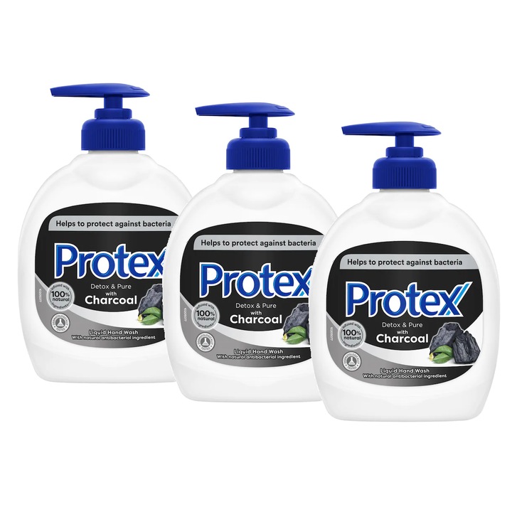 Protex Detox Pure Charcoal течен сапун, 3 х 300 мл