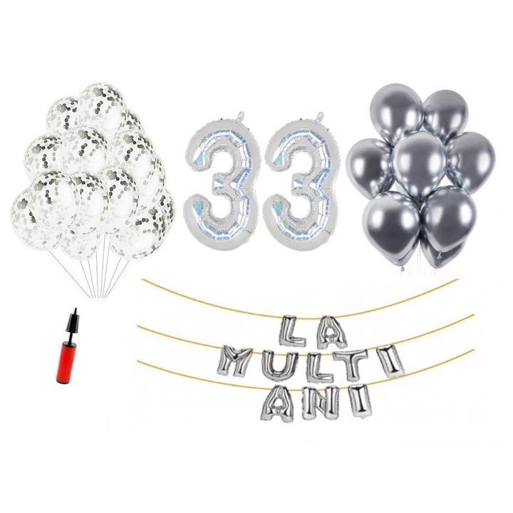 DOMI PARTY & GIFTS lufi szett, 34 elemes, Boldog születésnapot 17 év, fólia számok 101 cm, kék + Hélium palack