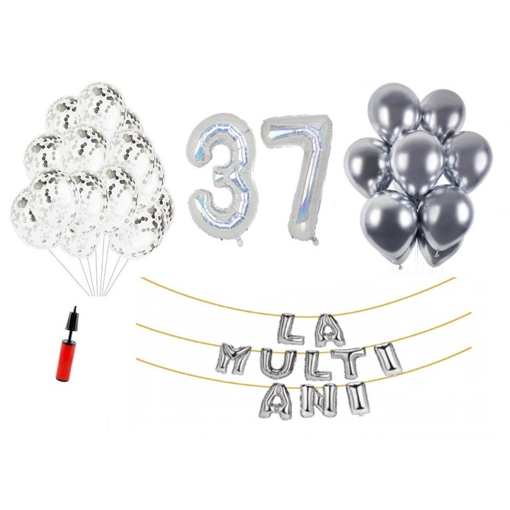 DOMI PARTY & GIFTS lufi szett, 34 elemes, Boldog születésnapot 21 éves, fóliaszámok 101 cm, kék + Hélium palack