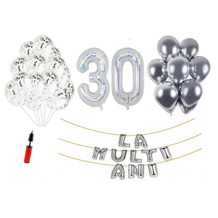 DOMI PARTY & GIFTS lufi szett, 34 elemes, Boldog születésnapot 14 éves évfordulóra, fóliaszámok 101 cm, kék + Hélium palack