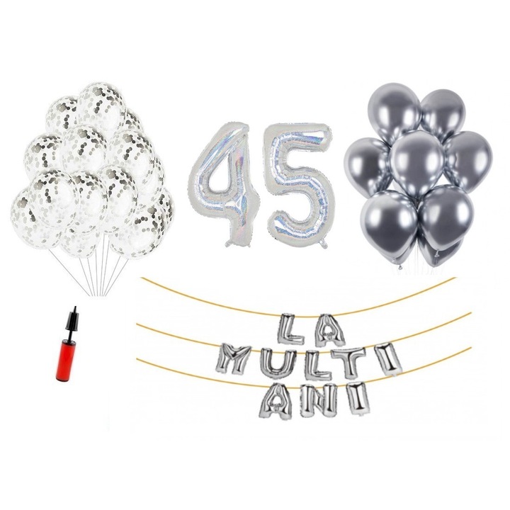 DOMI PARTY & GIFTS lufi szett, 34 elemes, Boldog születésnapot 25 éves évfordulóra, fóliaszámok 101 cm, kék + Hélium palack