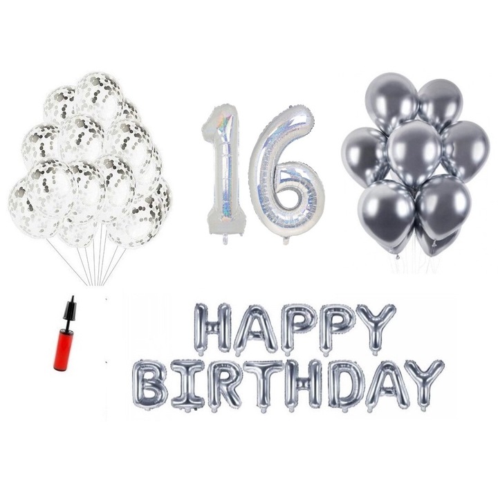 DOMI PARTY & GIFTS lufi szett, 34 elemes, Boldog születésnapot 95 év, fóliaszámok 101 cm, kék + Hélium palack