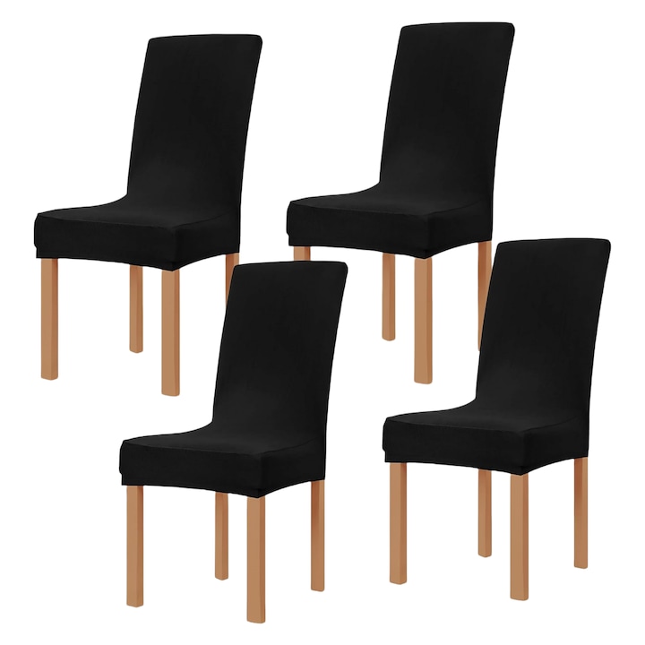 Set 4 Huse Scaun Universale Wacorresi, Din Elastan, Moale si respirabil,, Usor de instalat, Impermeabil, Se spala la masina, Negru