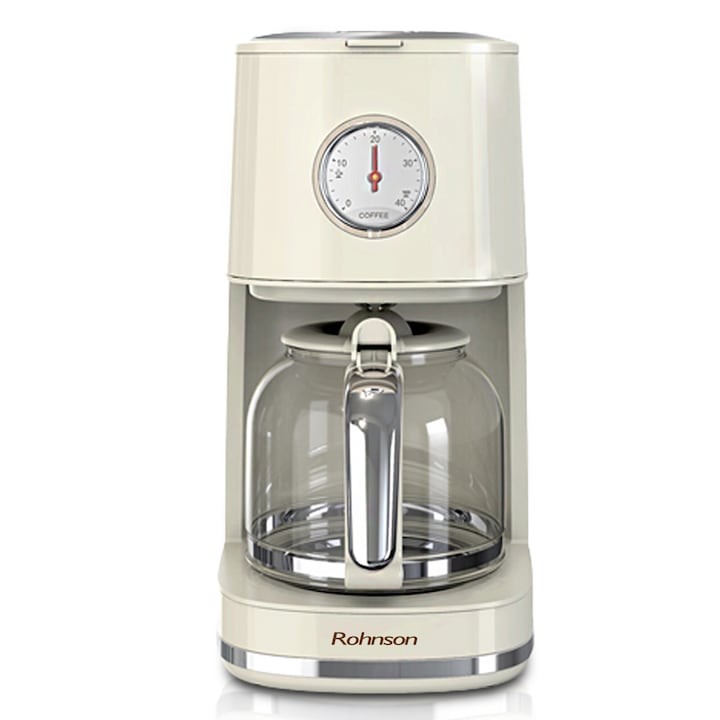 Cafetiera Rohnson R940 Nostalgia, 900W, carafa sticla, 1.5 l, oprire automata, sistem antipicurare, functie mentinere la cald, suport filtru detasabil, protectie la supraincalzire, culoare crem