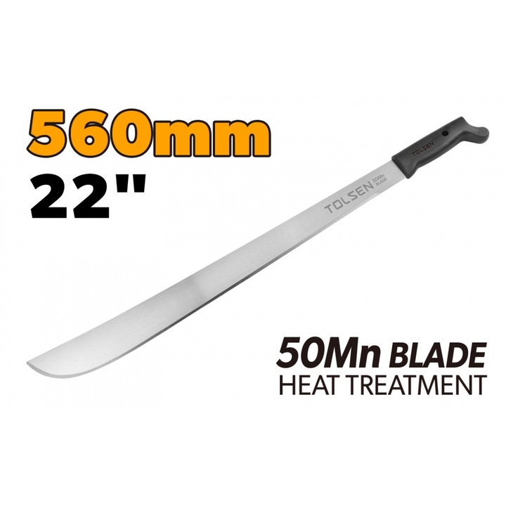 Maceta de gradina TOLSEN 560mm (22"), lama 50Mn cu tratament termic, varf ascutit, maner rezistent la impact, ideala pentru taiere, feliere si activitati outdoor