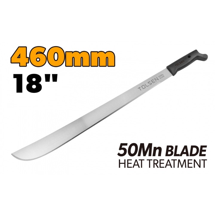 Maceta de gradina TOLSEN 460mm (18"), lama 50Mn cu tratament termic, varf ascutit, maner rezistent la impact, ideala pentru taiere, feliere si activitati outdoor
