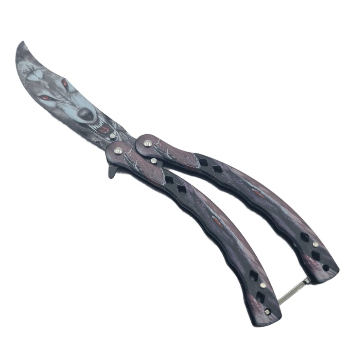 Cutit Fluture Fara Tais Pentru Antrenament si Camping, Model Lup, 24 cm, Dalimag