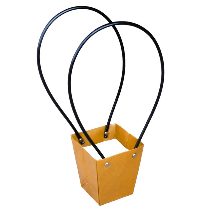 Cutie pentru aranjamente florale, model sacosa, mustar, 10x10x32 cm