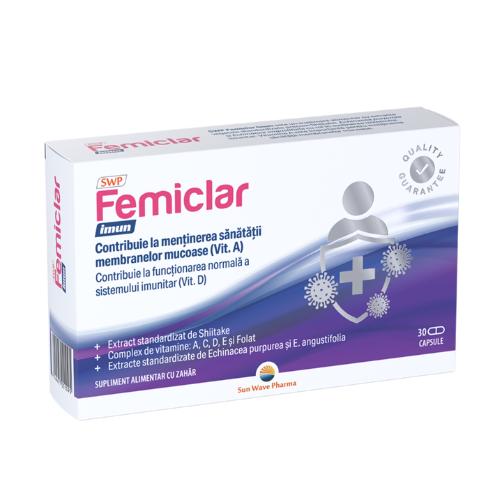 Femiclar Imun, Sun Wave Pharma, Echinacea purpurea, vitamina A pentru sanatatea membranelor mucoase, 30 capsule