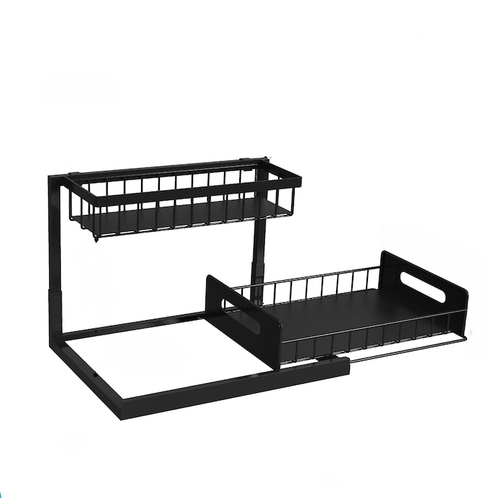 Organziator multi functional bucatarie/baie pe doua nivele, negru metalic