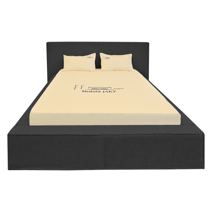 Pat dublu tapitat OLIVIA 140/200 gri inchis, A8 cu somiera metalica rabatabila si spatiu de depozitare