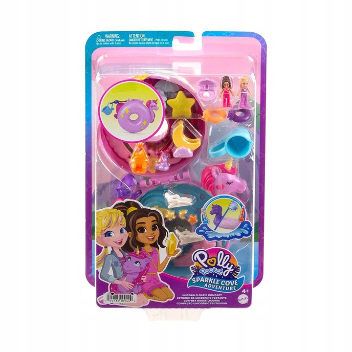 Polly Pocket babakészlet, Mattel, unikornis medence, 2 mikrobaba, 12 kiegészítő, 4 év