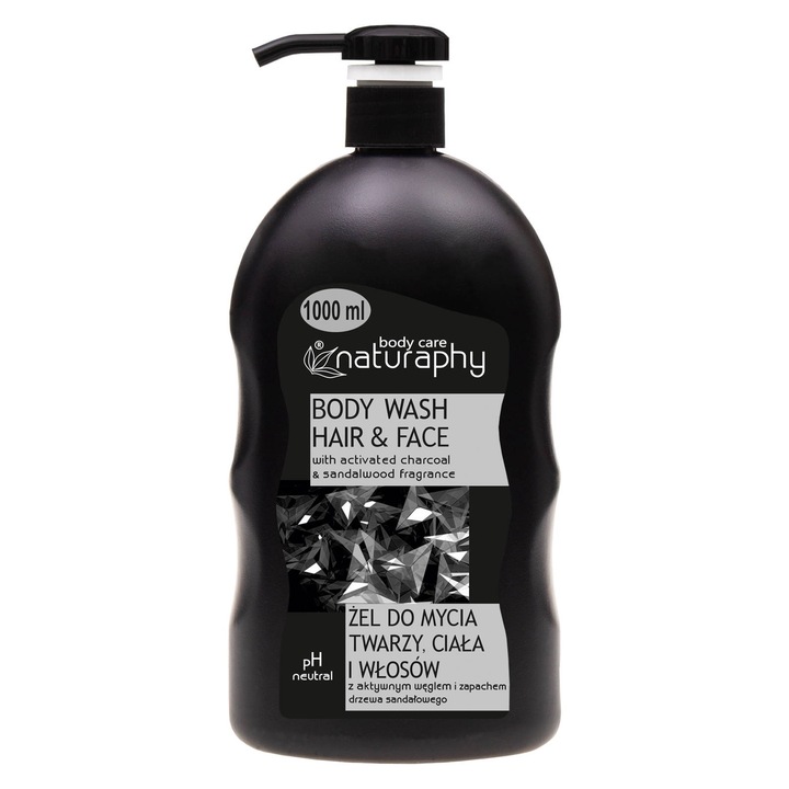 Férfi tusfürdő szénnel, Naturaphy, Black Edition, 1000ml
