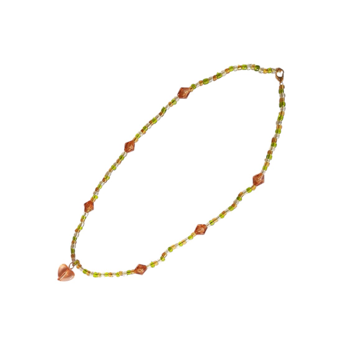 Colier elegant cu pandantiv inima, Valentine Rose Heart, handmade, margele de sticla, roz pudra, alb, olive