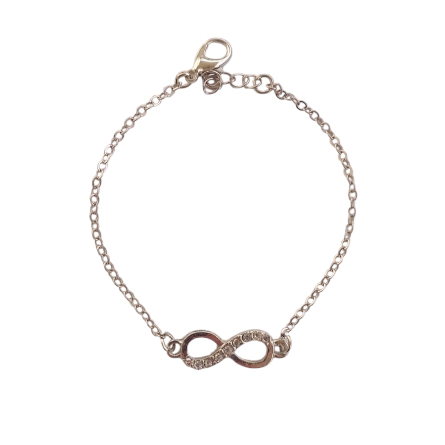 Bratara charm Semnul Infinitului, martisor, argintiu, cu cristale, lungime 18.5 cm, reglabila