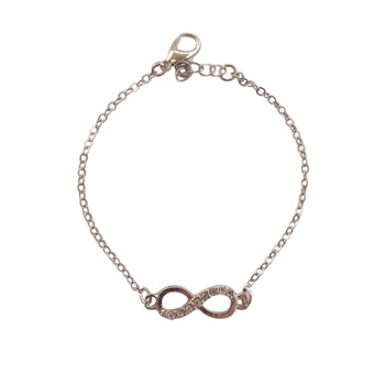 Bratara charm Semnul Infinitului, martisor, argintiu, cu cristale, lungime 18.5 cm, reglabila Bratara charm Semnul Infinitului, martisor, argintiu, cu cristale, lungime 18.5 cm, reglabila
