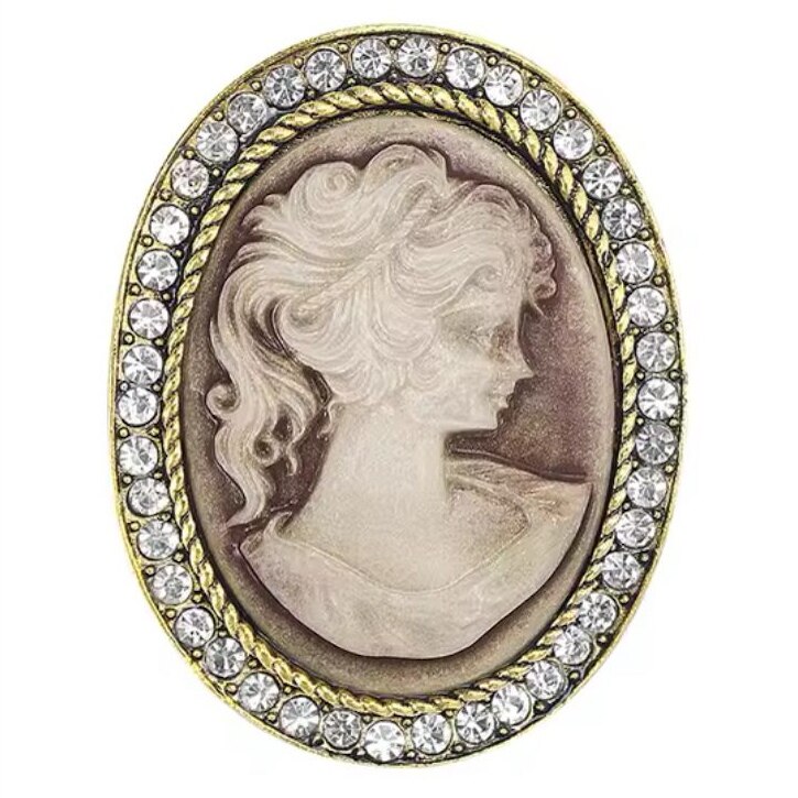 Brosa camee cu cristale VP8989 auriu antichizat