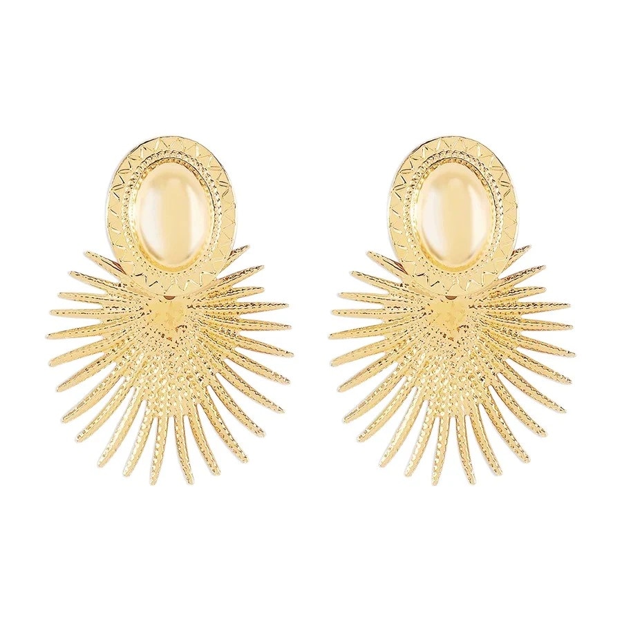 Cercei aurii, cu clips, masivi, forma de soare, Margareta C5