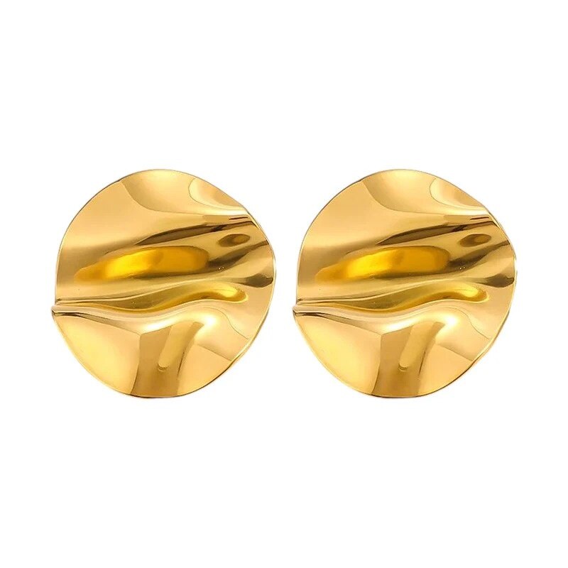 Cercei aurii, cu clips, rotunzi, textura sifonata, Lokke C3