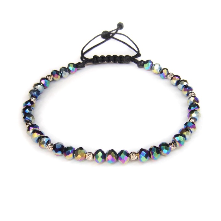 Bratara reglabila cu cristale multicolor si 10 bile aur 14k