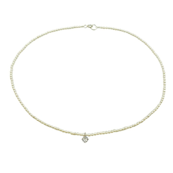 Colier Pure Drop din perle scoica si argint 925 placat cu rodiu, 36 cm