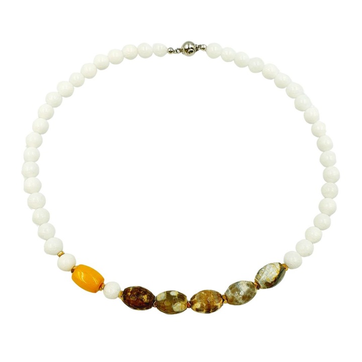 Colier A Splash of Colour din agat, jad, hematit si argint 925 placat cu rodiu, 45 cm