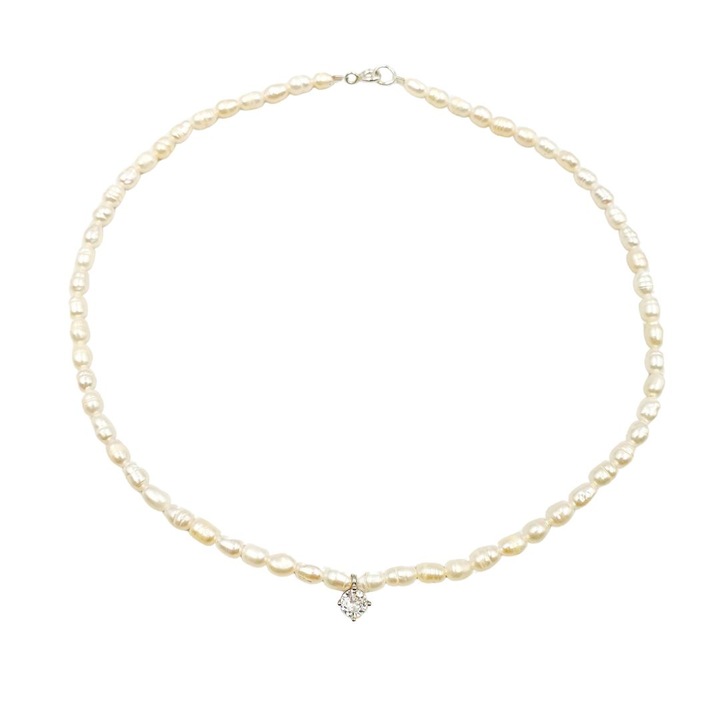 Colier Cristal Drop din perle de cultura bob si argint 925 placat cu rodiu, 37 cm