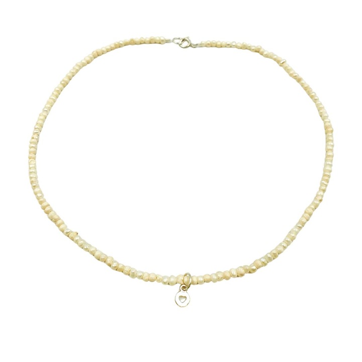 Colier Tiny Heart din perle de cultura crem si argint 925, 36 cm