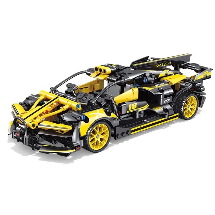Set de constructii, model CSR Supercar, JKC7111.677 piese, puzzle de jucarie, galben, 6 ani+