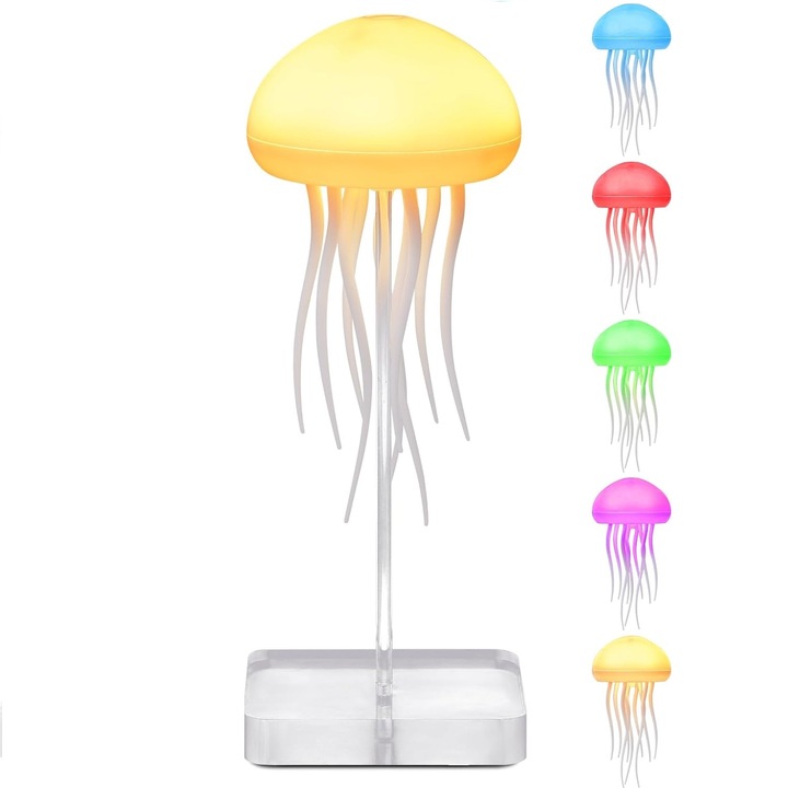 Lampa creativa cu schimbarea culorii RGB, reincarcabila, pentru birou, gradina, dormitor cu efect dinamic de meduza vie si lumina de noapte cu LED
