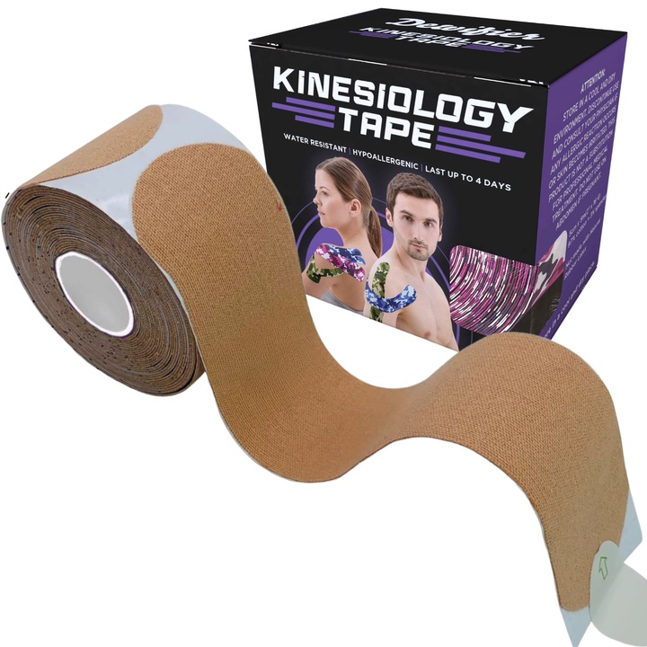 Banda Kinesiologica, Kinesio tape Dewifier Pre-taiata, 20 benzi, 5cm x 25cm Crem, impermeabila, fara Latex, 5cm x 5m, folosita de atleti, sportivi pentru recuperari kinesiologice