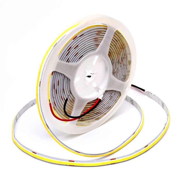Cob Led лента 24V, 8MM / 320led/ml, 11W/ml, Студена бяла светлина 6500K, 1200lm, Вътрешна IP20, 5m/ролка