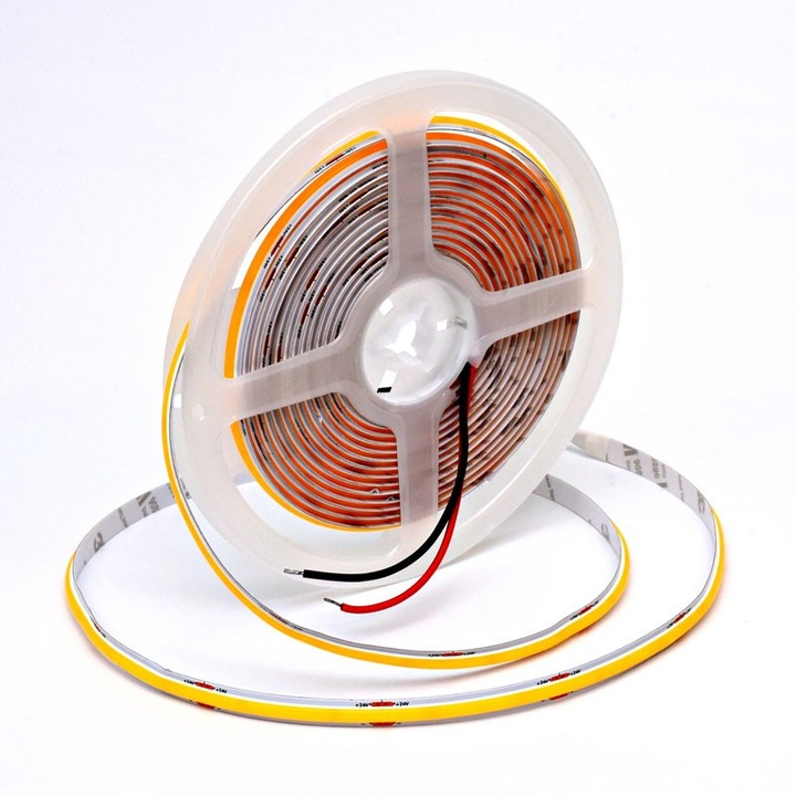 Cob Led лента 24V - 8MM / 320led/ml - 11W/ml, Топла бяла светлина 3500K - 1200lm - Вътрешна IP20 - 5m/ролка