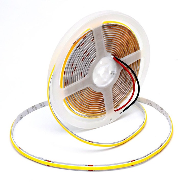 Led лента 24V, Cob, 8MM / 320led/ml - 11W/ml, Бяла-естествена светлина 4500K - 1200lm - Вътрешна IP20 - 5m/ролка