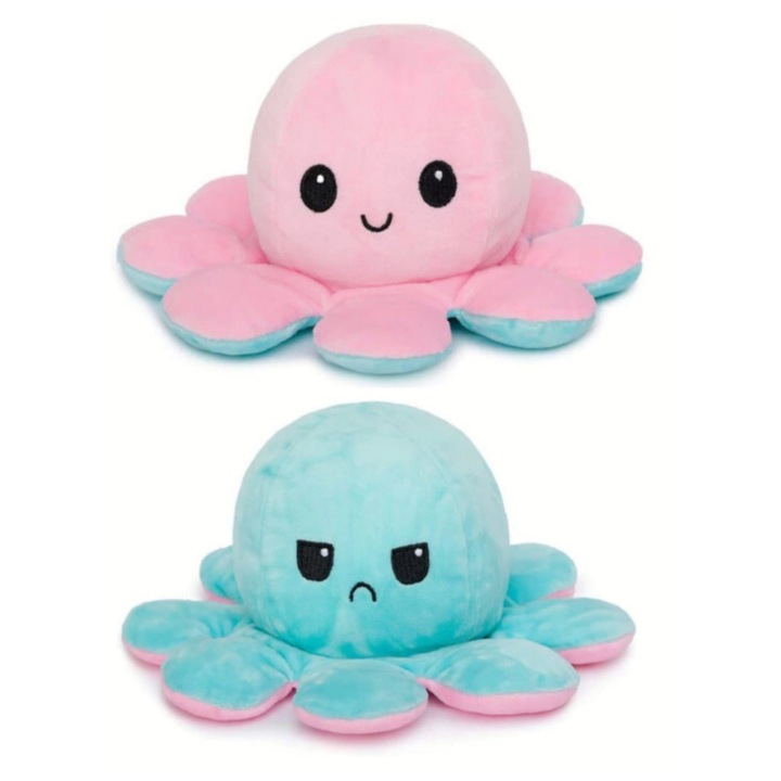 Caracatita reversibila din plus, cu doua fete, turcuaz/roz