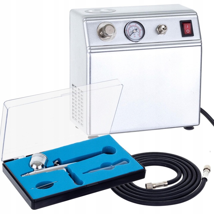 Compresor aerograf AS16-6K cu regulator si manometru, Auto Start/Stop, aerograf HS-30 0.3mm inclus, 13-15L/min, presiune maxima 2 bar