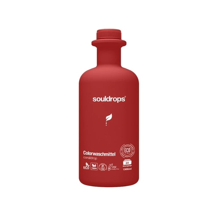 Souldrops Coraldrop Folyékony mosószer, természetes összetevőkkel színes ruhákhoz, 20 mosás, 1,3 L