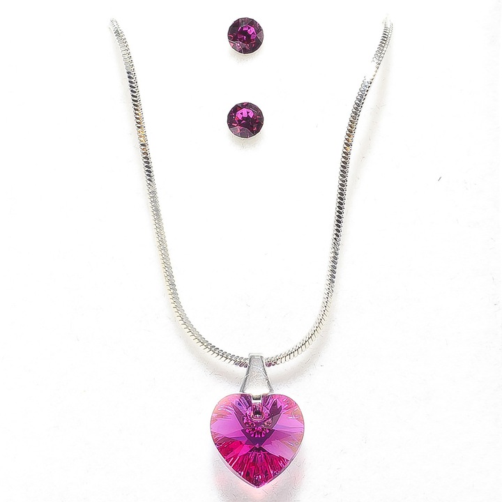 ékszerszett szíves (10mm) medállal - pink + AJÁNDÉK díszdoboz