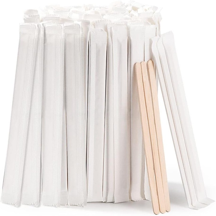 Set 100 bucati - Caltucus Core®, Paie din lemn pentru cafea si bauturi, 14cm, culoare naturala