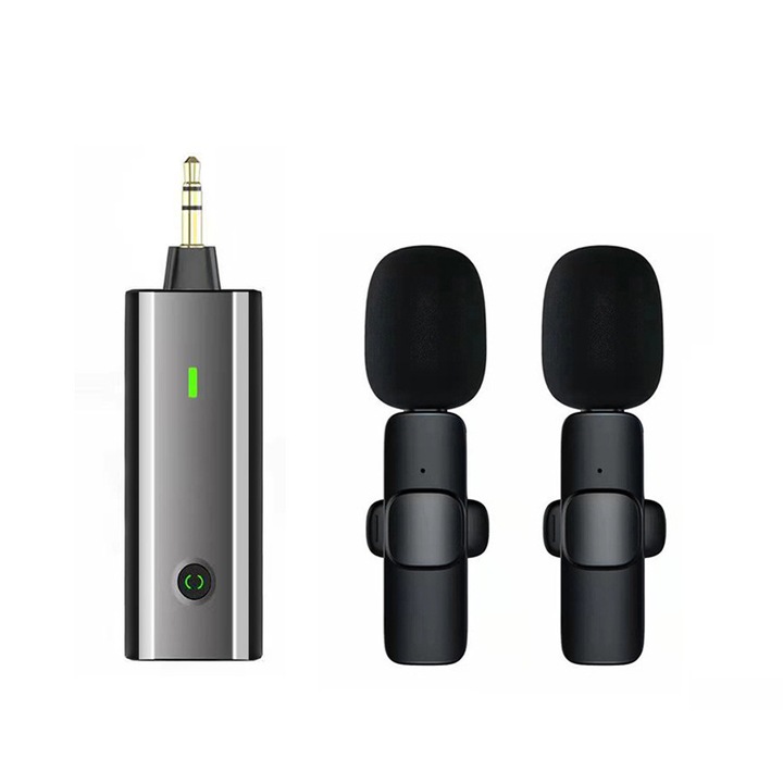 2 db professzionális lavalier mikrofon készlet, SHISUO, 3.5 Jack, Lightning, Vezeték nélküli élő, 2.4 GHz, Kompatibilis telefonnal, DSLR fényképezőgép, Hangkártya, laptop, Android, iPad, iOs, port